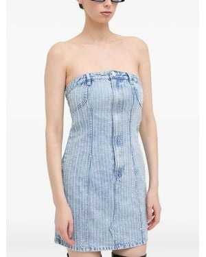 Miss Sixty Pearl-Embellished Denim Mini Dress - Blue