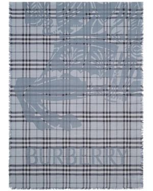 Burberry Wide Knight Check Wool-Silk Scarf - Blue