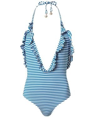 Twinset Striped Jacquard One-Piece Swimsuit - Blue