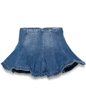 MSGM Faded Denim Mini Skirt With Peplum Hem - Blue