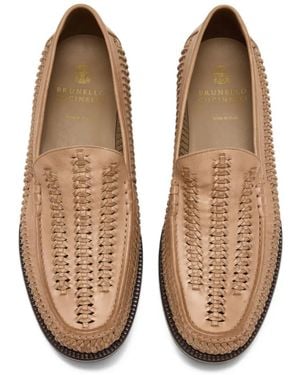 Brunello Cucinelli Woven Leather Loafers - Natural