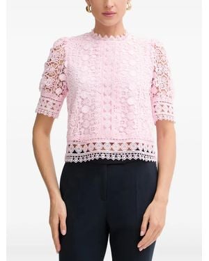 Morgan Lace-Overlay Short-Sleeve Top - Pink