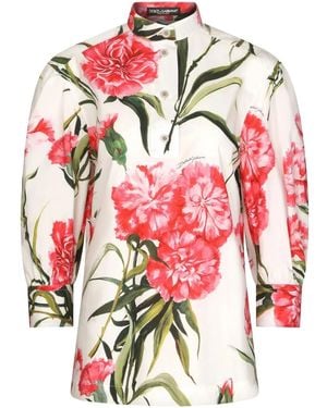 Dolce & Gabbana Carnation-Print Puff-Sleeve Blouse - Red