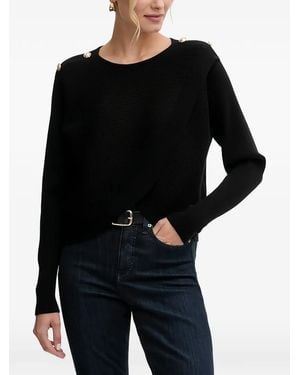 Morgan Button-Details Ribbed Sweater - Black