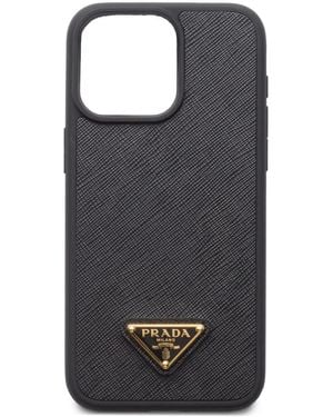 Prada Triangle-Logo Iphone 15 Pro Max Case - Black