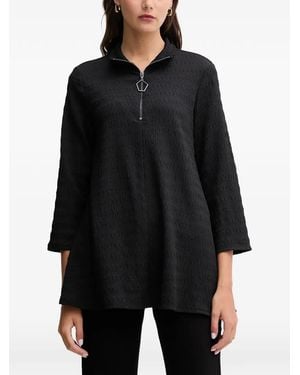 Joseph Ribkoff Zip-Up Textured Top - Black