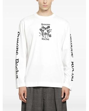 Simone Rocha Coming Up Roses Print Long Sleeve T-Shirt - White