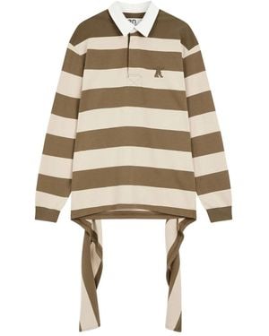OPEN YY Stripe-Trimmed Asymmetrical-Hem Shirt - Natural