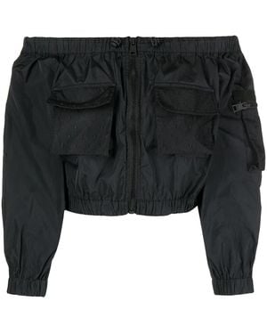 RED Valentino Off-Shoulder Cropped Zip-Up Jacket - Black