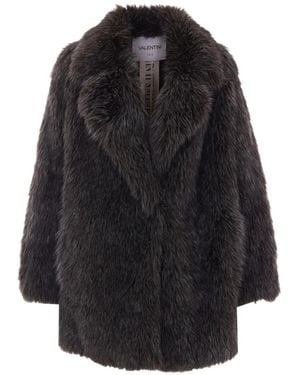 VALENTINI 1972 Faux-Fur Notch-Lapel Coat - Black