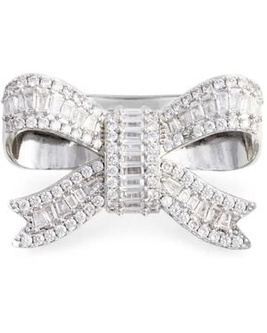 Self-Portrait Crystal-Embellished Bow Brooch - White