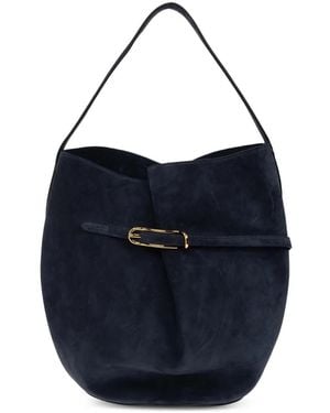 Liffner Large Suede Buckle-Detail Bucket Bag - Blue