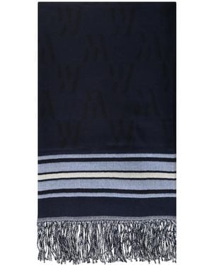 Moorer Logo-Jacquard Fringed Scarf - Blue