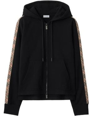 Burberry Checked-Trim Cotton Zip Hoodie - Black