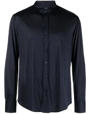 Brunello Cucinelli Silk And Cotton Jersey Shirt With Spread Collar - Blue