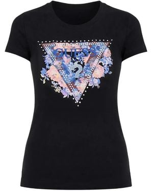 Guess Floral-Print T-Shirt - Black