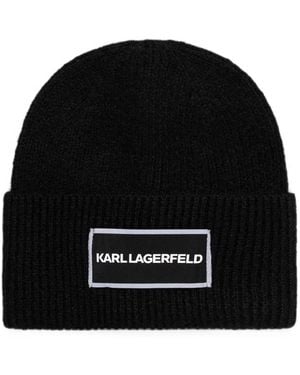 KARL LAGERFELD Gerippte Beanie Mit Logo-Patch - Schwarz