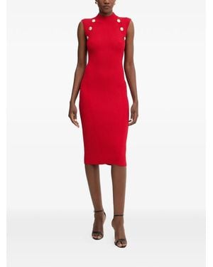 retroféte Button-Detail Midi Dress - Red