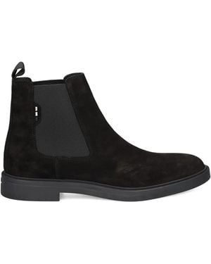 BOSS Suede Chelsea Boots With Signature Stitching - Black