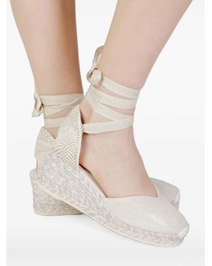 Espadrilles Sandales Lacées À Talon Compensé - White