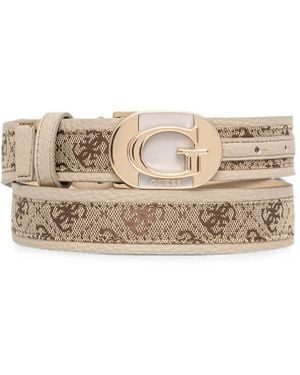 Guess Jessa Monogram-Print Logo-Plaque Belt - Natural