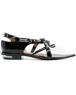 Toga Ring-Detail Leather Ballerina Shoes - Black