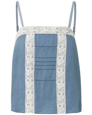 Veronica Beard Olivana Lace-Trim Tank Top - Blue
