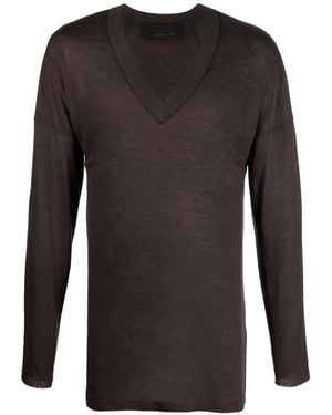 Tessitura Body Couture V-Neck Long-Sleeve T-Shirt - Black