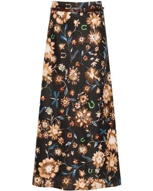 Dorothee Schumacher Floral-Print Linen Midi Skirt - Black