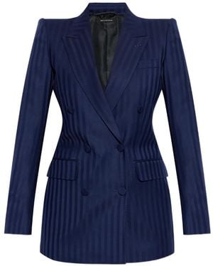 Tom Ford Striped Double-Breasted Jacket - Blue