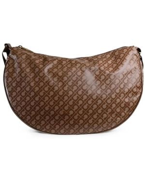Gherardini Logo-Print Crescent Tote Bag - Brown