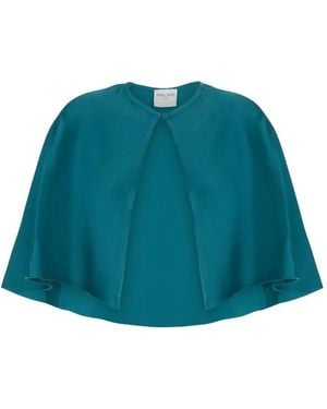 forte_forte Button-Fastening Cropped Cape - Blue