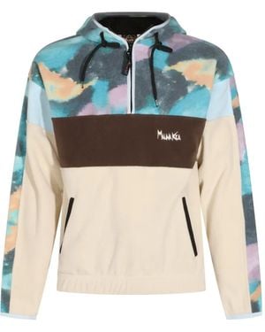 Mauna Kea Colour-Block Fleece-Texture Hoodie - Blue