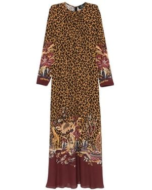 Etro Leopard-Print Floral-Border Maxi Dress - Natural