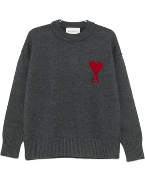 Ami Paris Ami De Coeur Crew-Neck Sweater - Grey
