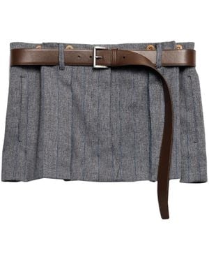 Prada Striped Mini Skirt - Women's - Wool - Grey