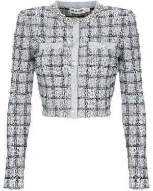 Self-Portrait Cardigan Mit Karomuster - Weiß