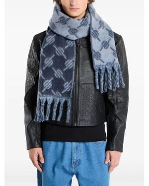 Daily Paper Fringed Pattern Scarf - Blue