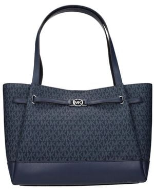 Michael Kors Large Reed Monogram-Pattern Logo-Plaque Shoulder Bag - Blue