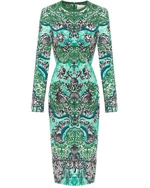 Mary Katrantzou Naomi Long-Sleeve Midi Dress - Green