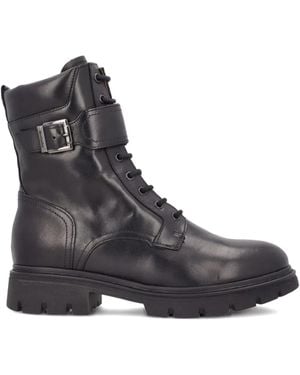 Nero Giardini Buckled Lace-Up Combat Boots - Black