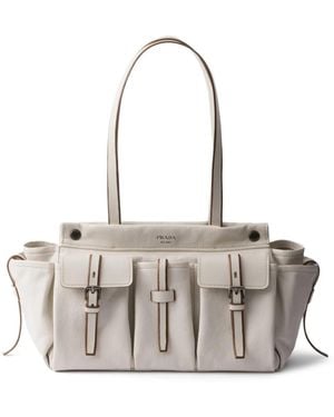 Prada Route Large Leather Tote Bag - White