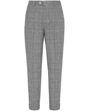 Brunello Cucinelli Cotton And Linen Prince Of Wales Trousers With Pleat - Grey