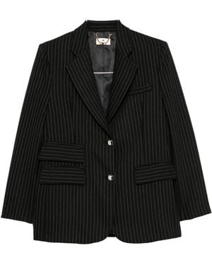Elisabetta Franchi Pinstripe-Pattern Notched-Lapels Blazer - Black