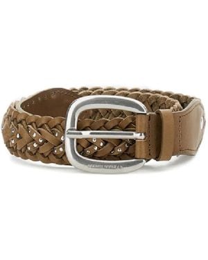 Golden Goose "Braided Houston" Washed Leather With Micro Studs Belt - Green