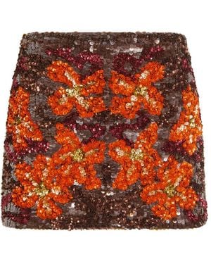 P.A.R.O.S.H. Sequin-Embellished Floral Mini Skirt - Orange
