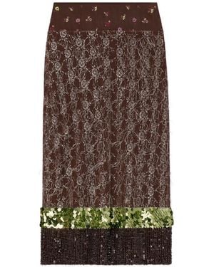 Tory Burch Embellished Lace Skirt - Brown