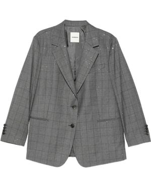 Sandro Crystal-Embellished Checked Blazer - Gray