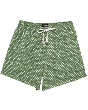 ZEGNA Geometric-Print Swim Shorts - Green