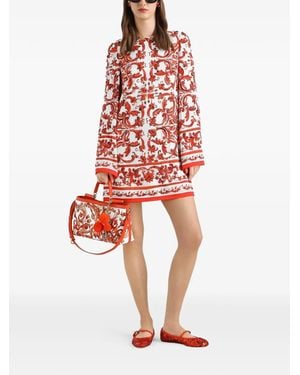Dolce & Gabbana Majolica-Print Charmeuse Dress With Embroidery - Red